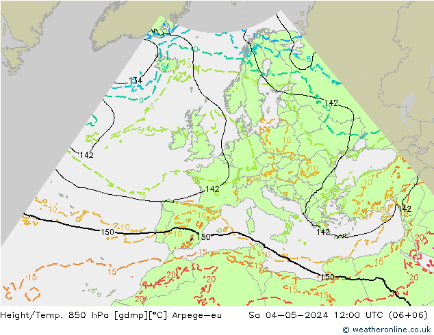 Hoogte/Temp. 850 hPa Arpege-eu za 04.05.2024 12 UTC