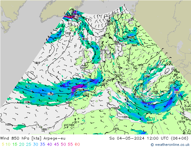Wind 850 hPa Arpege-eu Sa 04.05.2024 12 UTC