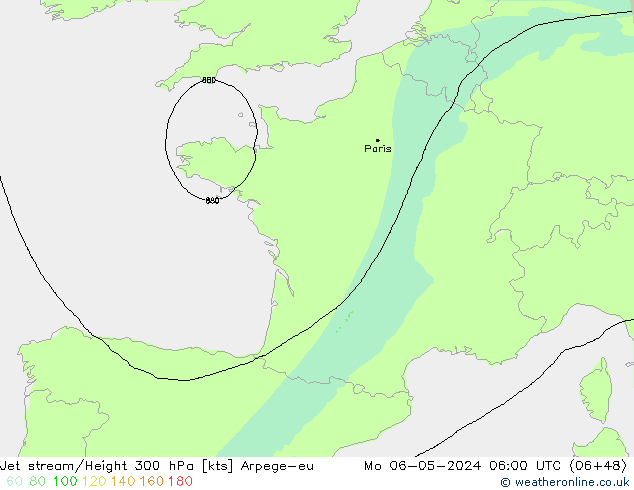 Jet stream/Height 300 hPa Arpege-eu Mo 06.05.2024 06 UTC