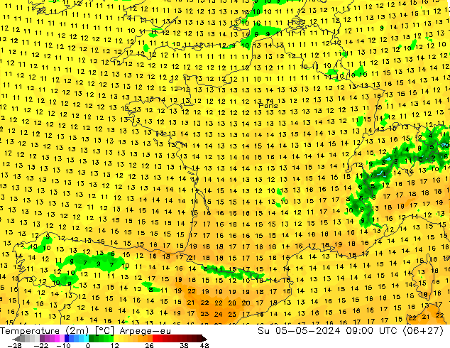Temperature (2m) Arpege-eu Su 05.05.2024 09 UTC