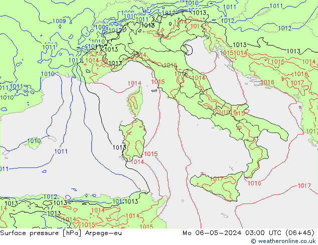 Pressione al suolo Arpege-eu lun 06.05.2024 03 UTC