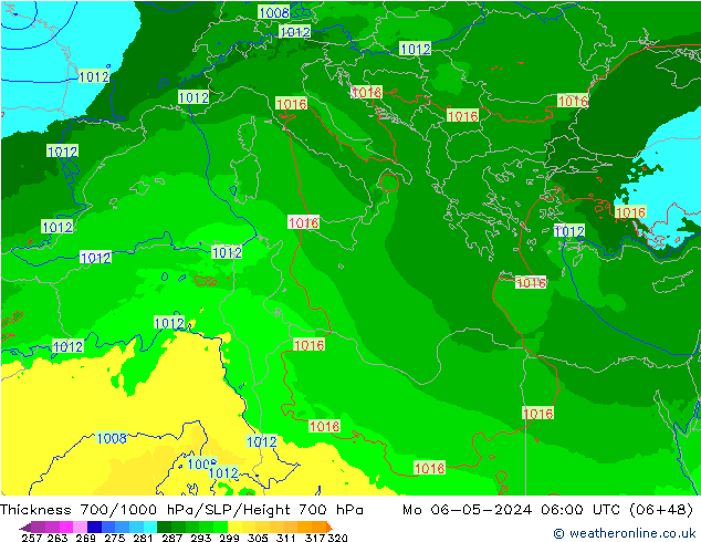 Thck 700-1000 hPa Arpege-eu lun 06.05.2024 06 UTC