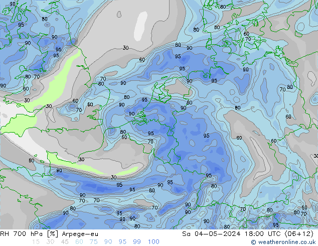 RH 700 hPa Arpege-eu Sa 04.05.2024 18 UTC