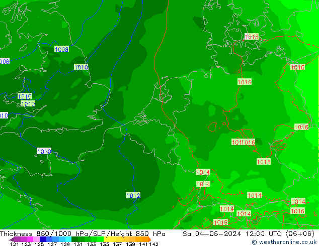 Schichtdicke 850-1000 hPa Arpege-eu Sa 04.05.2024 12 UTC