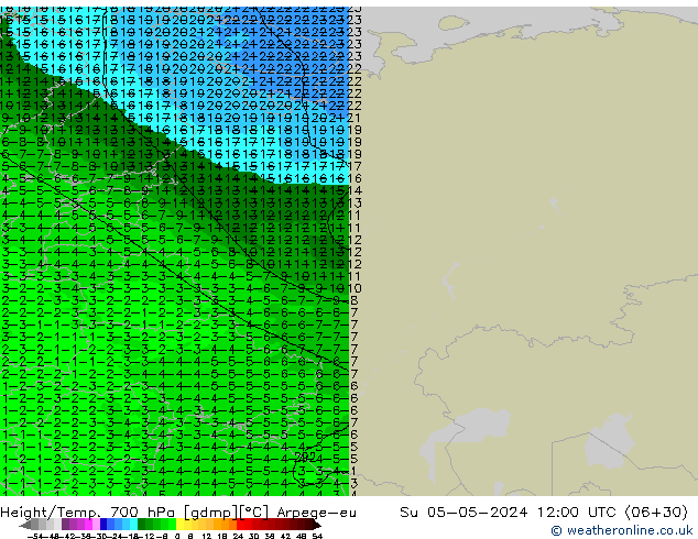 Height/Temp. 700 hPa Arpege-eu Su 05.05.2024 12 UTC