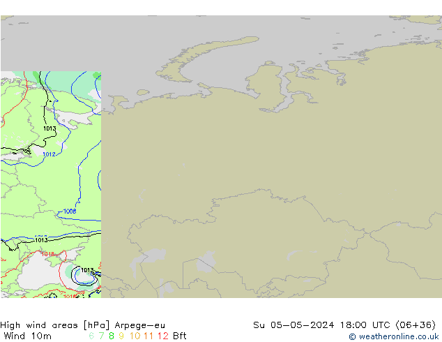 yüksek rüzgarlı alanlar Arpege-eu Paz 05.05.2024 18 UTC