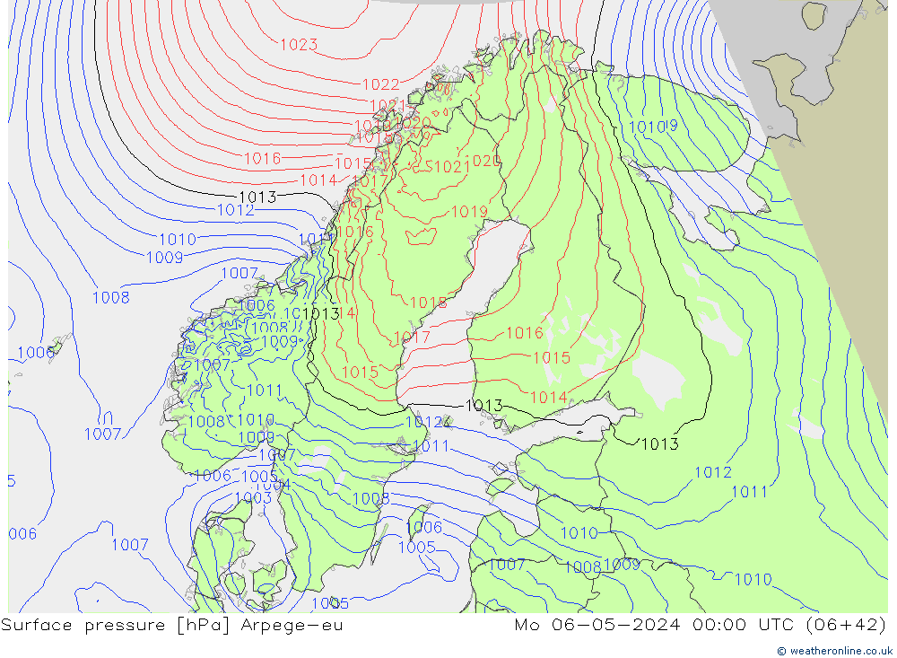 Surface pressure Arpege-eu Mo 06.05.2024 00 UTC