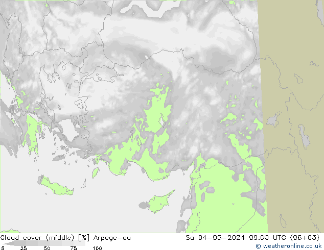 Cloud cover (middle) Arpege-eu Sa 04.05.2024 09 UTC