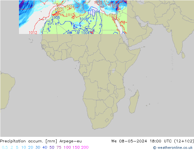 Toplam Yağış Arpege-eu Çar 08.05.2024 18 UTC