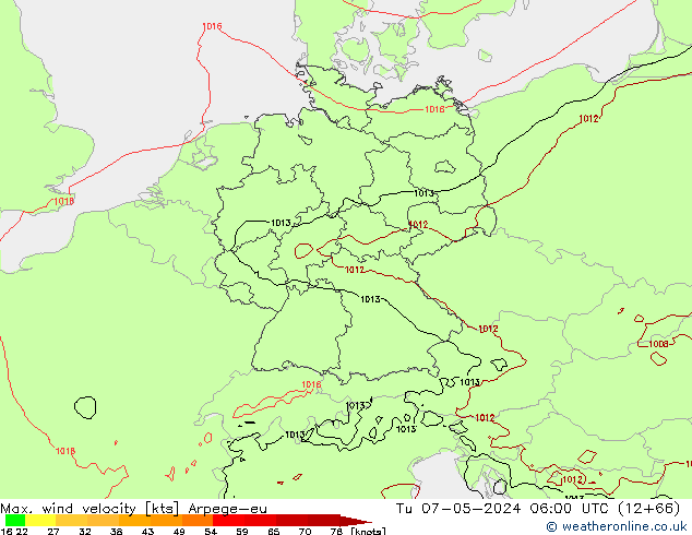 Max. wind snelheid Arpege-eu di 07.05.2024 06 UTC