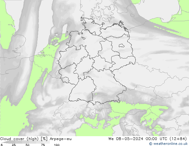 zachmurzenie (wysokie) Arpege-eu śro. 08.05.2024 00 UTC