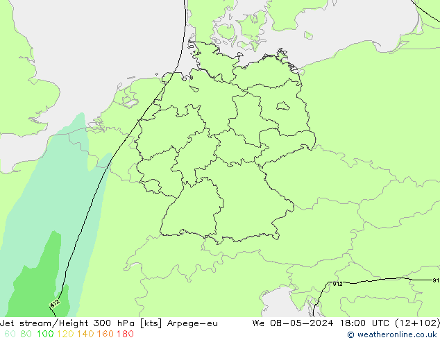 Corriente en chorro Arpege-eu mié 08.05.2024 18 UTC