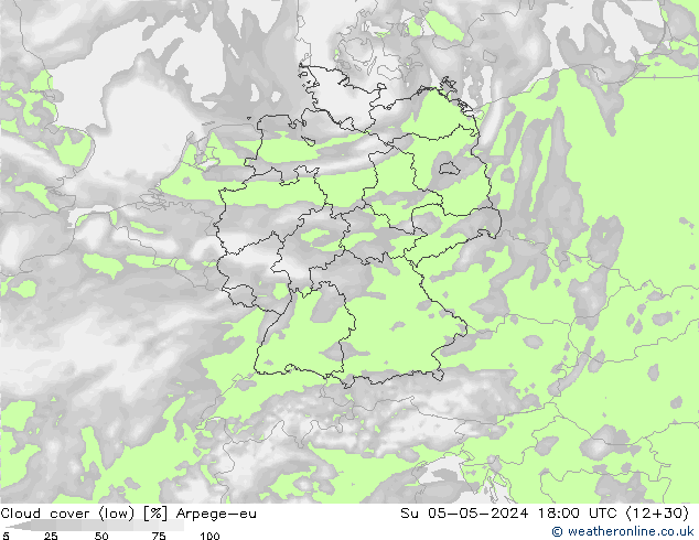 Bewolking (Laag) Arpege-eu zo 05.05.2024 18 UTC