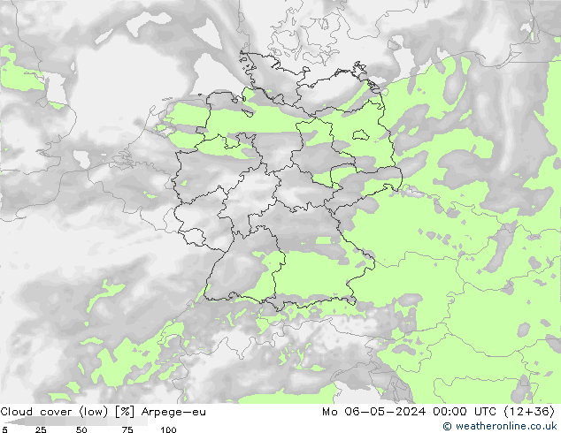 nízká oblaka Arpege-eu Po 06.05.2024 00 UTC