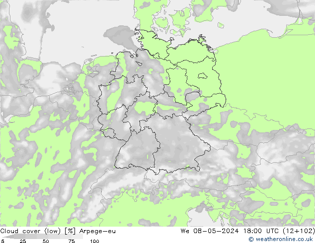 nízká oblaka Arpege-eu St 08.05.2024 18 UTC
