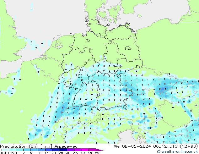 Precipitation (6h) Arpege-eu We 08.05.2024 12 UTC