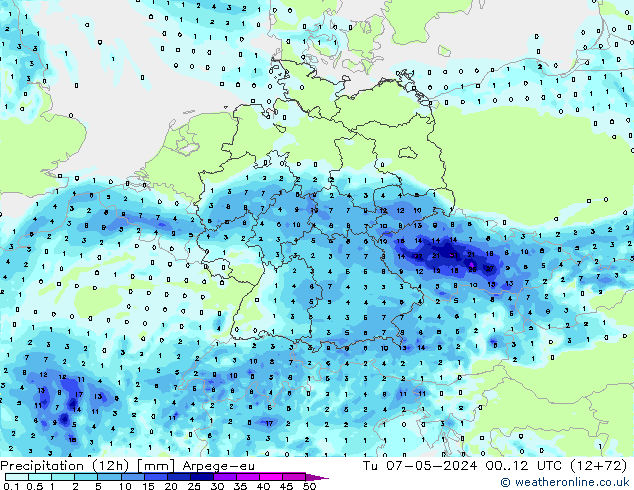 Precipitazione (12h) Arpege-eu mar 07.05.2024 12 UTC