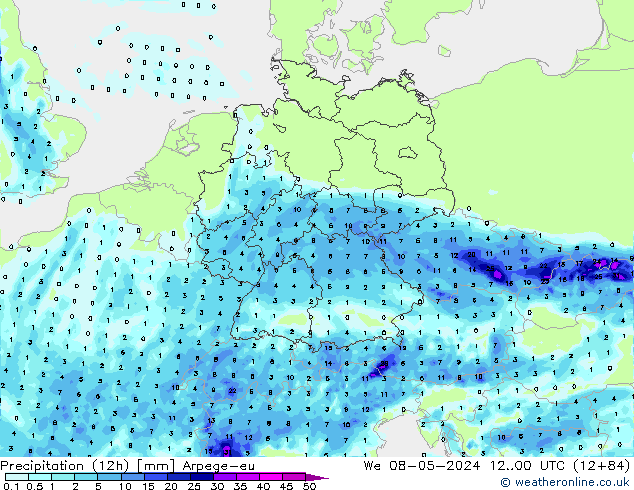 Precipitation (12h) Arpege-eu We 08.05.2024 00 UTC