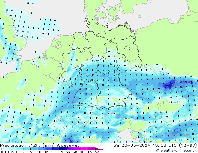 Precipitation (12h) Arpege-eu We 08.05.2024 06 UTC