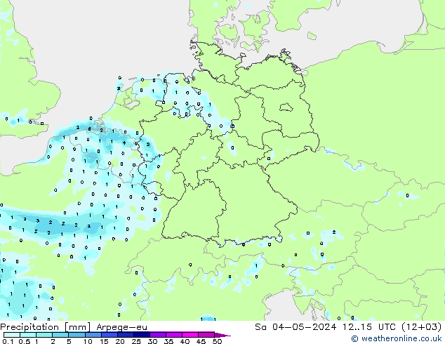 Precipitación Arpege-eu sáb 04.05.2024 15 UTC