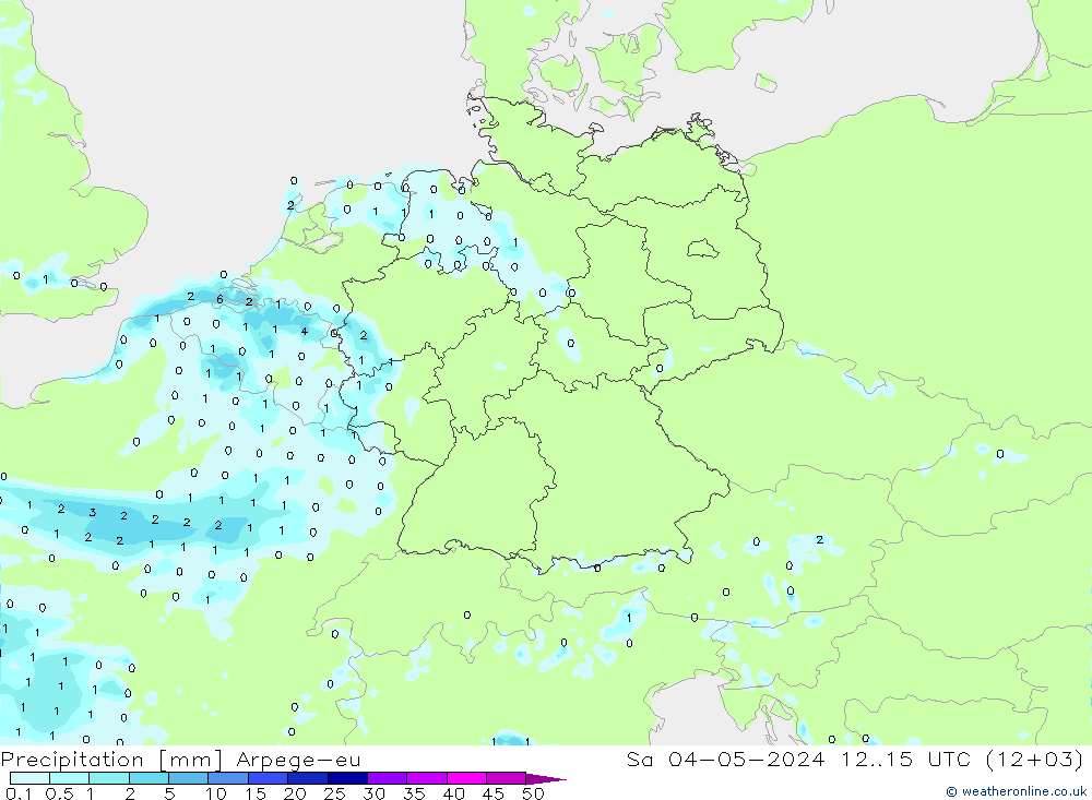 Precipitación Arpege-eu sáb 04.05.2024 15 UTC