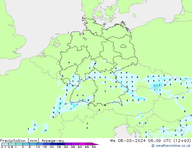 Precipitation Arpege-eu We 08.05.2024 09 UTC