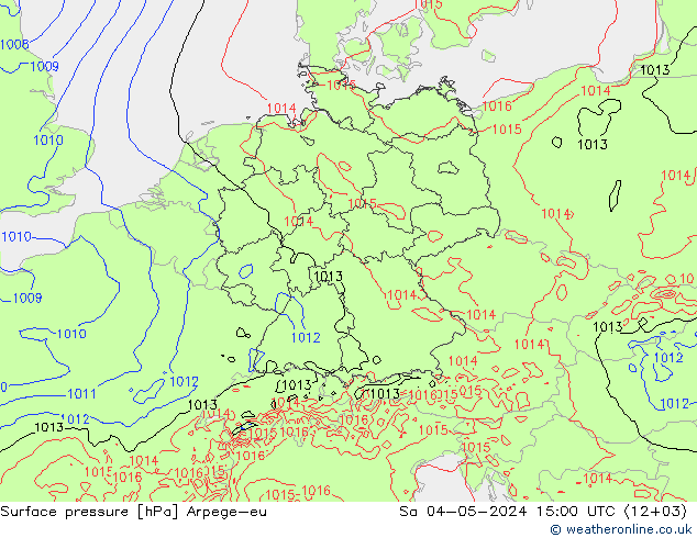 Presión superficial Arpege-eu sáb 04.05.2024 15 UTC