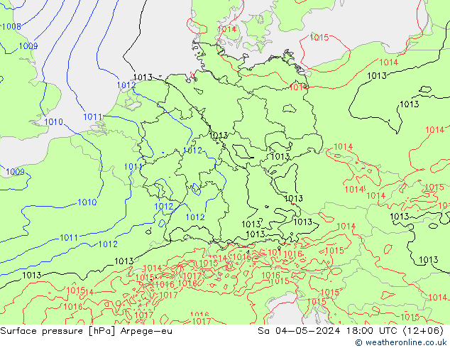 地面气压 Arpege-eu 星期六 04.05.2024 18 UTC