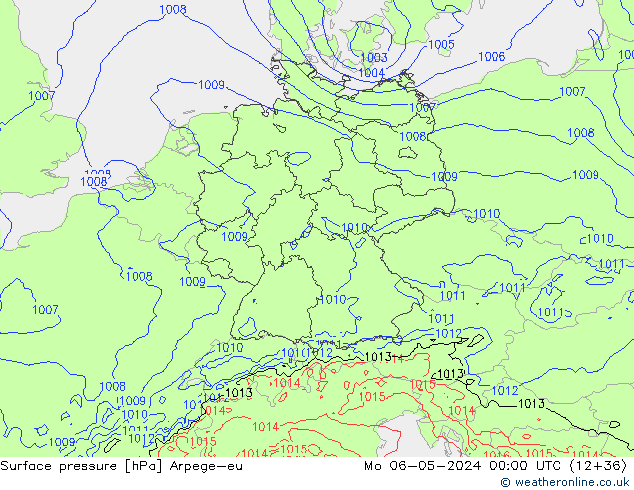 Pressione al suolo Arpege-eu lun 06.05.2024 00 UTC