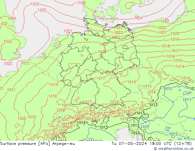 pressão do solo Arpege-eu Ter 07.05.2024 18 UTC