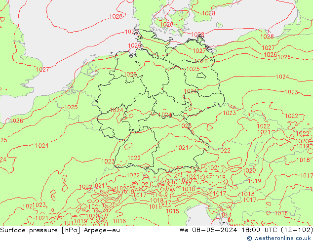 Luchtdruk (Grond) Arpege-eu wo 08.05.2024 18 UTC