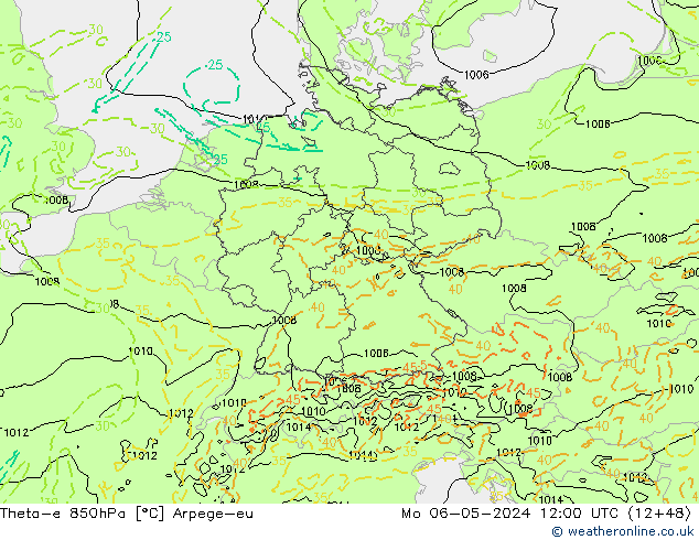 Theta-e 850hPa Arpege-eu Mo 06.05.2024 12 UTC