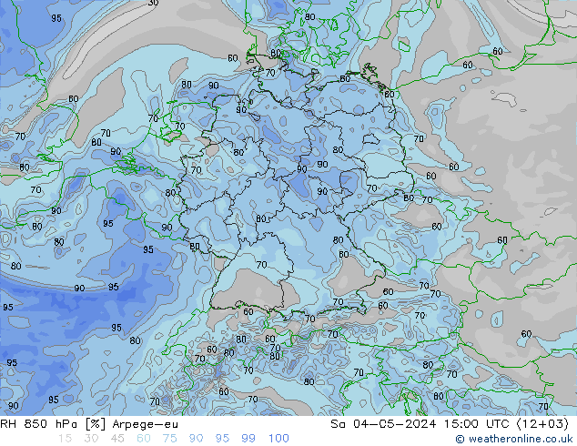 RH 850 hPa Arpege-eu 星期六 04.05.2024 15 UTC