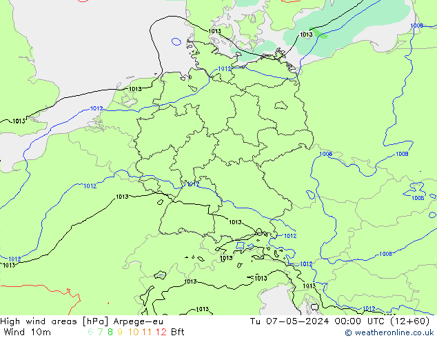 High wind areas Arpege-eu Tu 07.05.2024 00 UTC