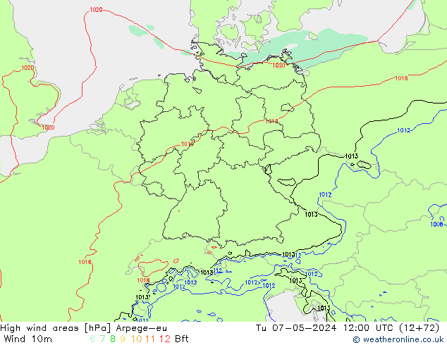 High wind areas Arpege-eu  07.05.2024 12 UTC