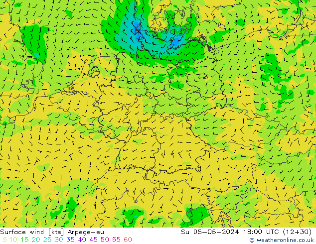 Surface wind Arpege-eu Su 05.05.2024 18 UTC