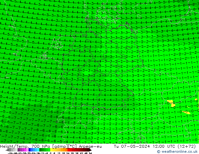 Hoogte/Temp. 700 hPa Arpege-eu di 07.05.2024 12 UTC