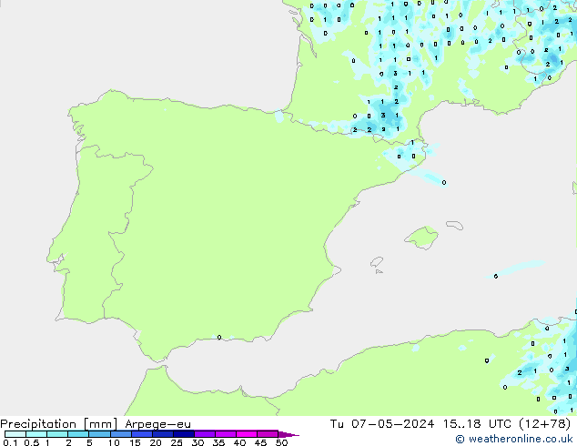 Srážky Arpege-eu Út 07.05.2024 18 UTC