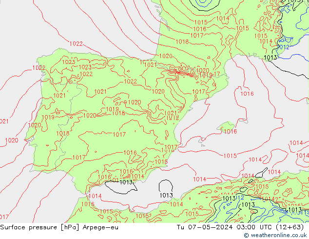 приземное давление Arpege-eu вт 07.05.2024 03 UTC