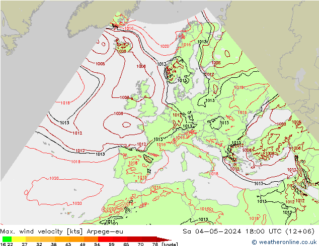 Max. wind velocity Arpege-eu Sa 04.05.2024 18 UTC