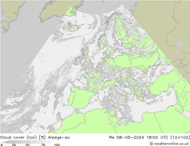 Nubi basse Arpege-eu mer 08.05.2024 18 UTC