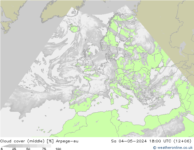 Cloud cover (middle) Arpege-eu Sa 04.05.2024 18 UTC