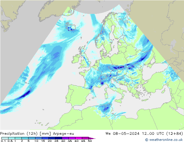 Precipitation (12h) Arpege-eu We 08.05.2024 00 UTC