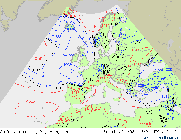 Presión superficial Arpege-eu sáb 04.05.2024 18 UTC