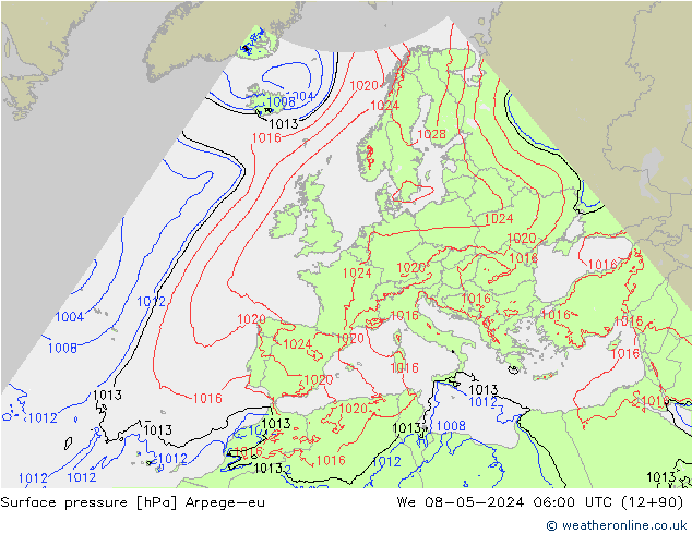 Bodendruck Arpege-eu Mi 08.05.2024 06 UTC