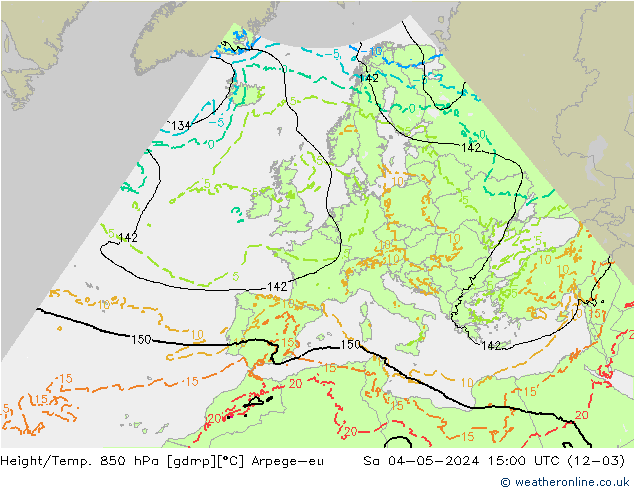 Géop./Temp. 850 hPa Arpege-eu sam 04.05.2024 15 UTC