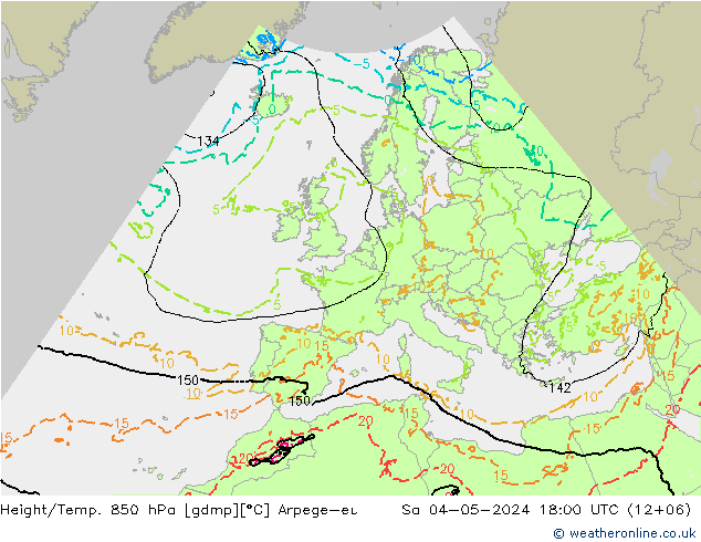 Geop./Temp. 850 hPa Arpege-eu sáb 04.05.2024 18 UTC