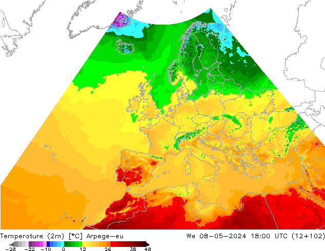 Temperature (2m) Arpege-eu We 08.05.2024 18 UTC