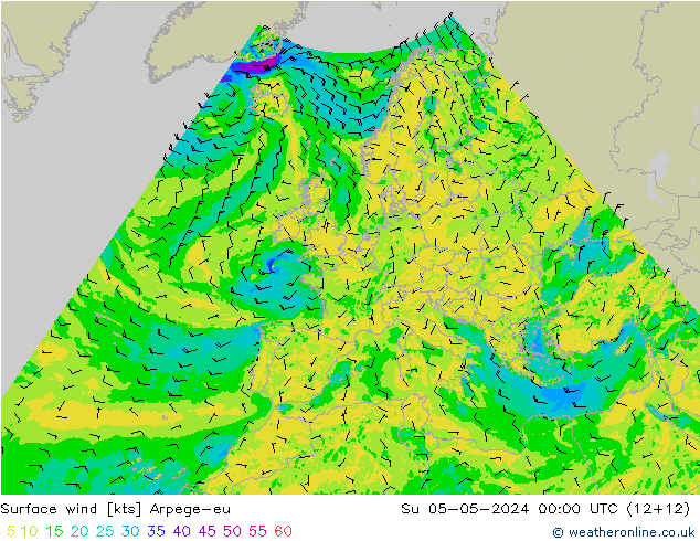 Surface wind Arpege-eu Ne 05.05.2024 00 UTC
