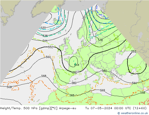 Height/Temp. 500 hPa Arpege-eu wto. 07.05.2024 00 UTC